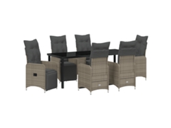 Conjunto de comedor de jardín Vidaxl de 7 piezas con cojines de ratán gris y plástico