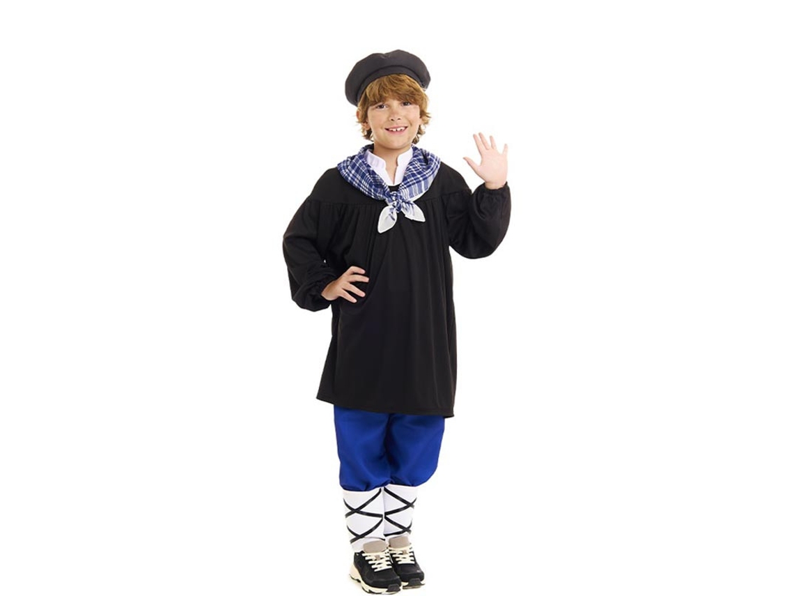 Disfraz de Olentzero negro y azul con pañuelo para niño