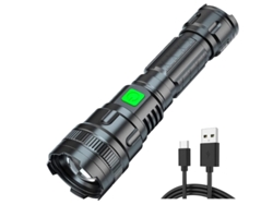 Linterna, linternas USB, linterna LED superbrillante, linternas con zoom, funciona con pilas, resistente al agua, 3 modos, luz de flash táctica con pilas (negro) YIZHOOD