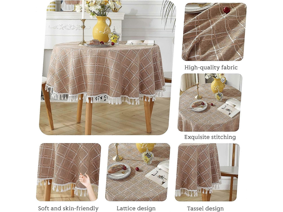 Rebe-mantel Redondo De Algodón Y Lino Antimanchas Con Flecos Lavable Protector De Mesa 140x140cm