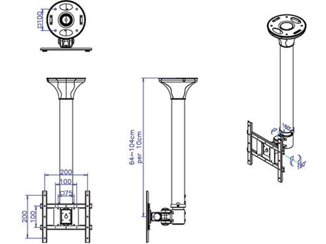 Soporte de mesa para pantalla plana VALUE LCD TV Ceiling Mount 3 Joints