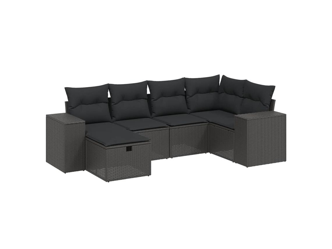 Conjunto 6 de sofás de jardín VIDAXL y cojines ratán sintético negro