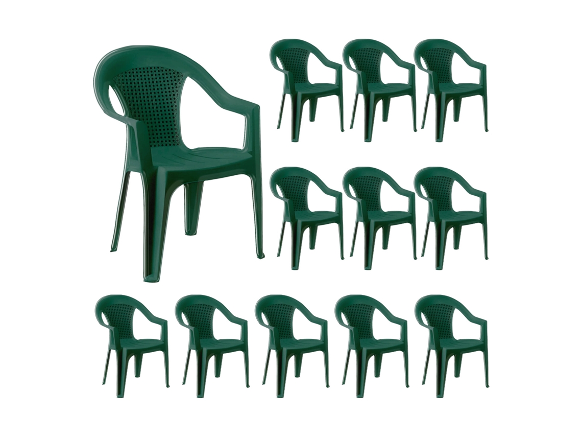 Pack de 12 sillas con reposabrazos, apilables, 56 x 75 x 79 cm, 7house