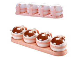 2026-41663-caja De Sazonamiento De 4 Piezas Con Tapa, Cuchara Y Bandeja Anti-deslizante, Cristal Rosa Para Condimentos