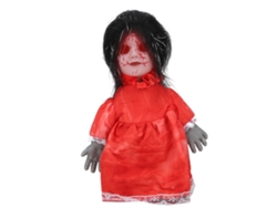 Boneca Andante Halloween Assustador com Controle de Voz Cabelo Preto Adereços Assustadores