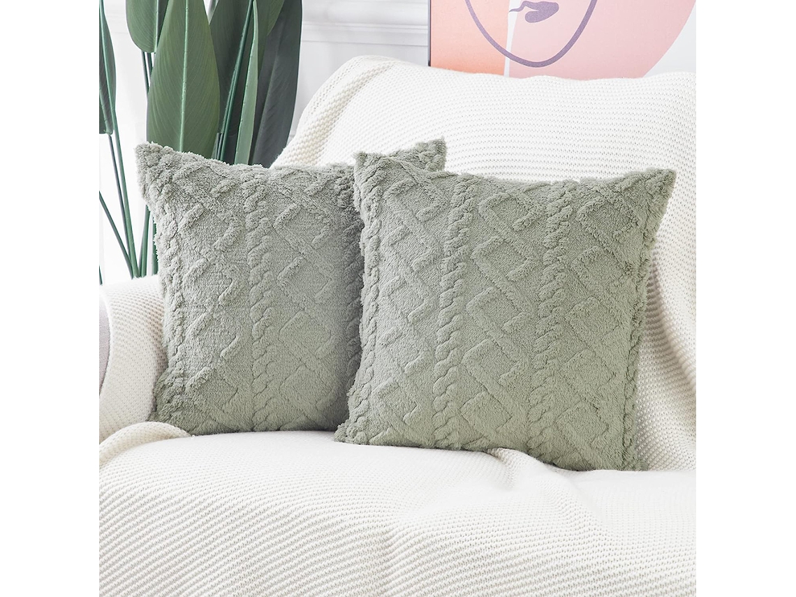 Juego De 2 Fundas De Cojín 45x45 Cm En Lana Verde