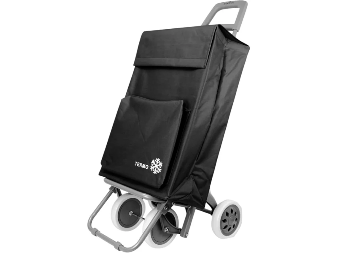 Carro de la Compra Plegable 4 Ruedas para Subir Escaleras, Bolsa Impermeable isotérmica de 46L litros. Porta Paraguas. (Negro)