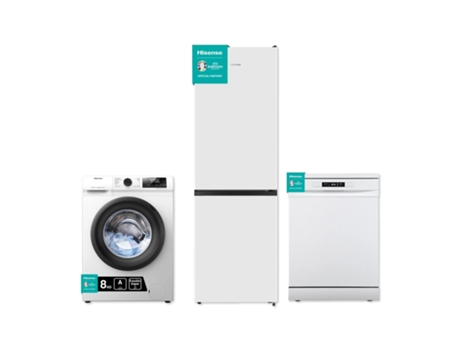 PACK HISENSE Lavadora 8KG + Frigorifico Combinado blanco + Lavavajillas blanco