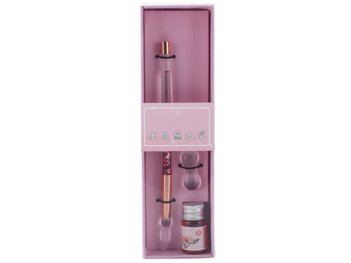 Pluma De Vidrio Duradera Bonita Portátil Estilo Elegante Set De Caligrafía Para Hogar Colegio Puntas De Vidrio Rosa