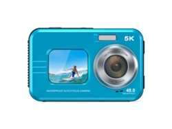 Cámara digital Yizhood Ultra HD 5K, impermeable, 48 MP, pantalla dual, zoom 16x, enfoque automático (azul) (trasera de 2,8" y frontal de 1,7")