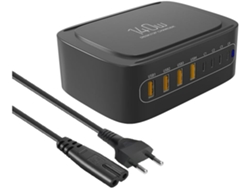 Cargador Rápido Multipuerto De Alta Potencia De 140 W, Cabezal Negro Con Enchufe Europeo.