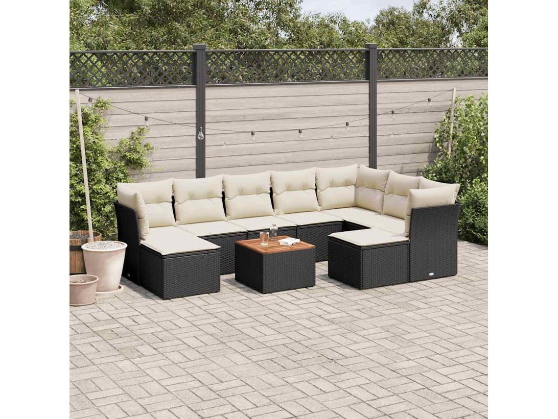 Conjunto de sofás de jardín de 10 piezas DKD Home Decor con cojines de mimbre negros