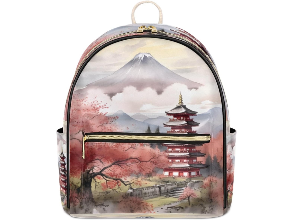 Mochila Cuero Tropicallife Para Mujeres Niñas Niños Diseño Paisaje Japonés Acuarela Ideal Escuela Viajes O