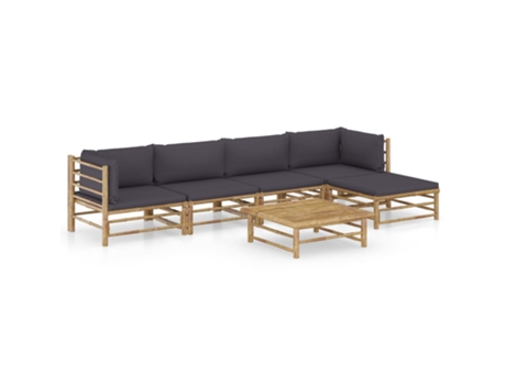 MAISON EXCLUSIVE Set de muebles de jardín 6 piezas bambú con cojines gris oscuro