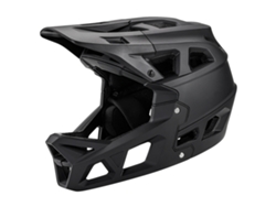 Casco de bicicleta de montaña, protección facial completa, diseño ventilado, negro.