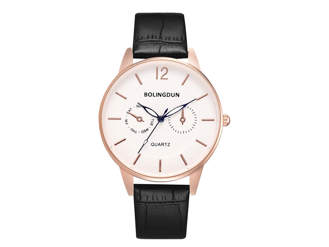 Reloj De Cuero Pu Moda Unisex Dial Redondo Reloj De Pulsera De Quartzo Oro Rosa Hombre
