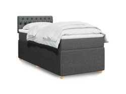 Cama Box Spring Con Colchón Tela Gris Oscuro 90x200 Cm