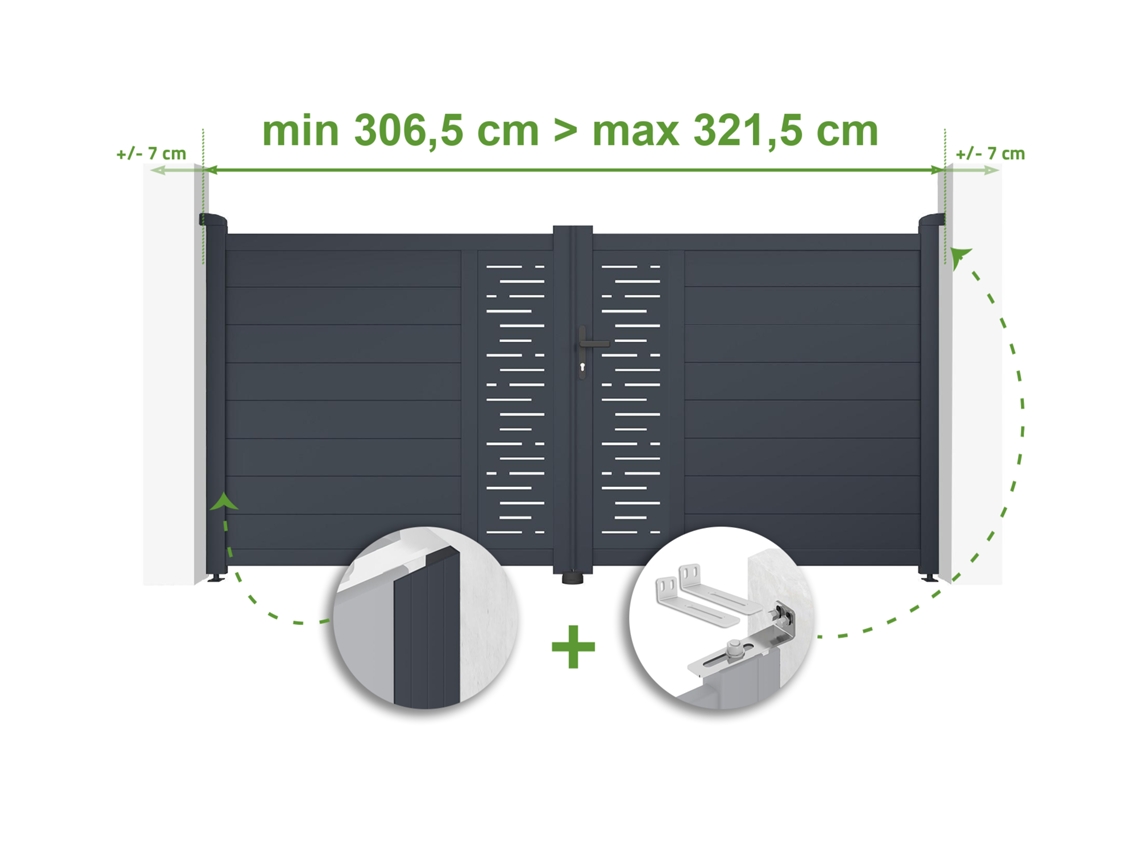 Puerta batiente ajustable de 3 m de ancho Arlberg H.140 cm en aluminio gris Casanoov