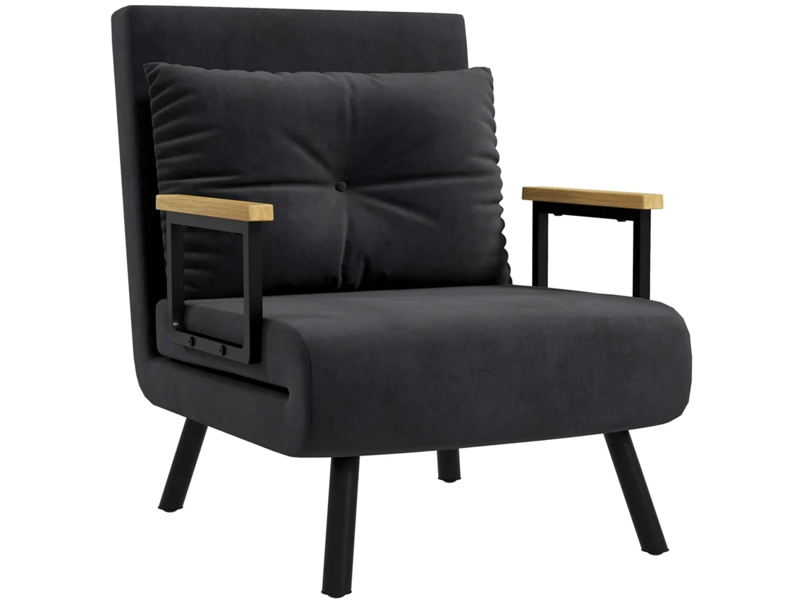 Sillón Reclinable De Diseño Escandinavo, Sillón De Salón, Sillón De Lectura. Incluye Cojín Con Capitoné, Color Negro.