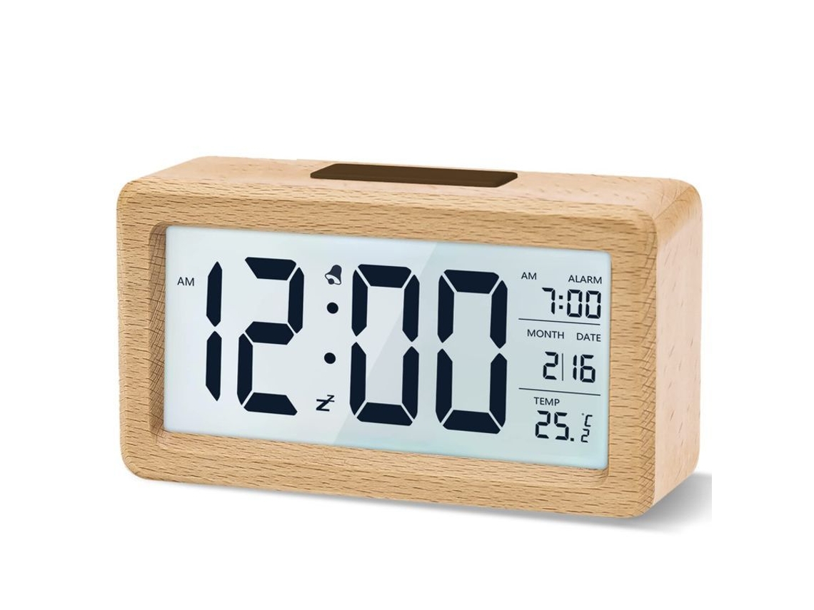 2026-reloj Despertador Digital De Madera Con Pantalla Lcd Grande Y Luz De Fondo Ajustable