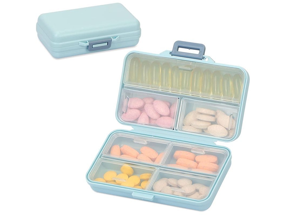 Organizador Semanal De Pastillas, Estuche Portátil Con 7 Compartimentos Para Viajes, Azul.