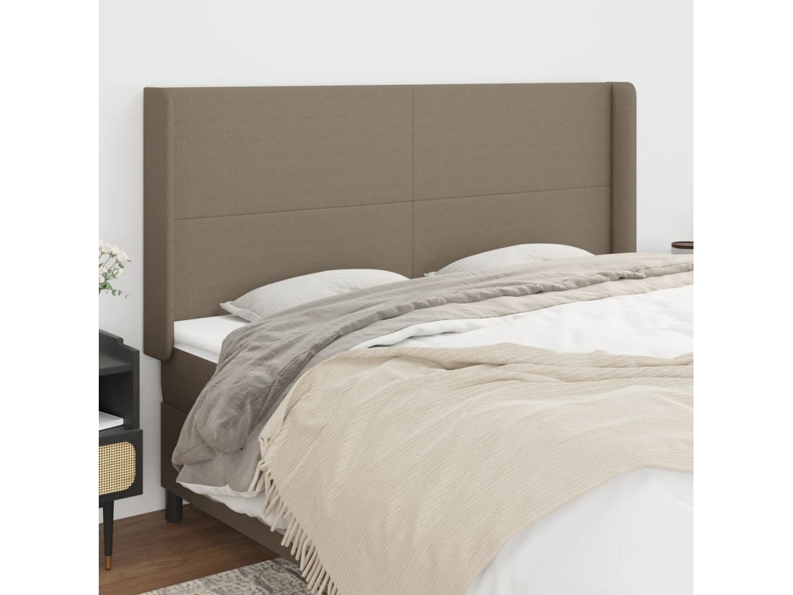 Cabecero Con Orejas De Tela Gris Taupe 163x16x118/128 Cm