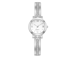 Reloj De Pulsera Analógico De Aleación Para Mujer Con Esfera Redonda, Movimiento De Cuarzo, Color Plata Y Blanco.
