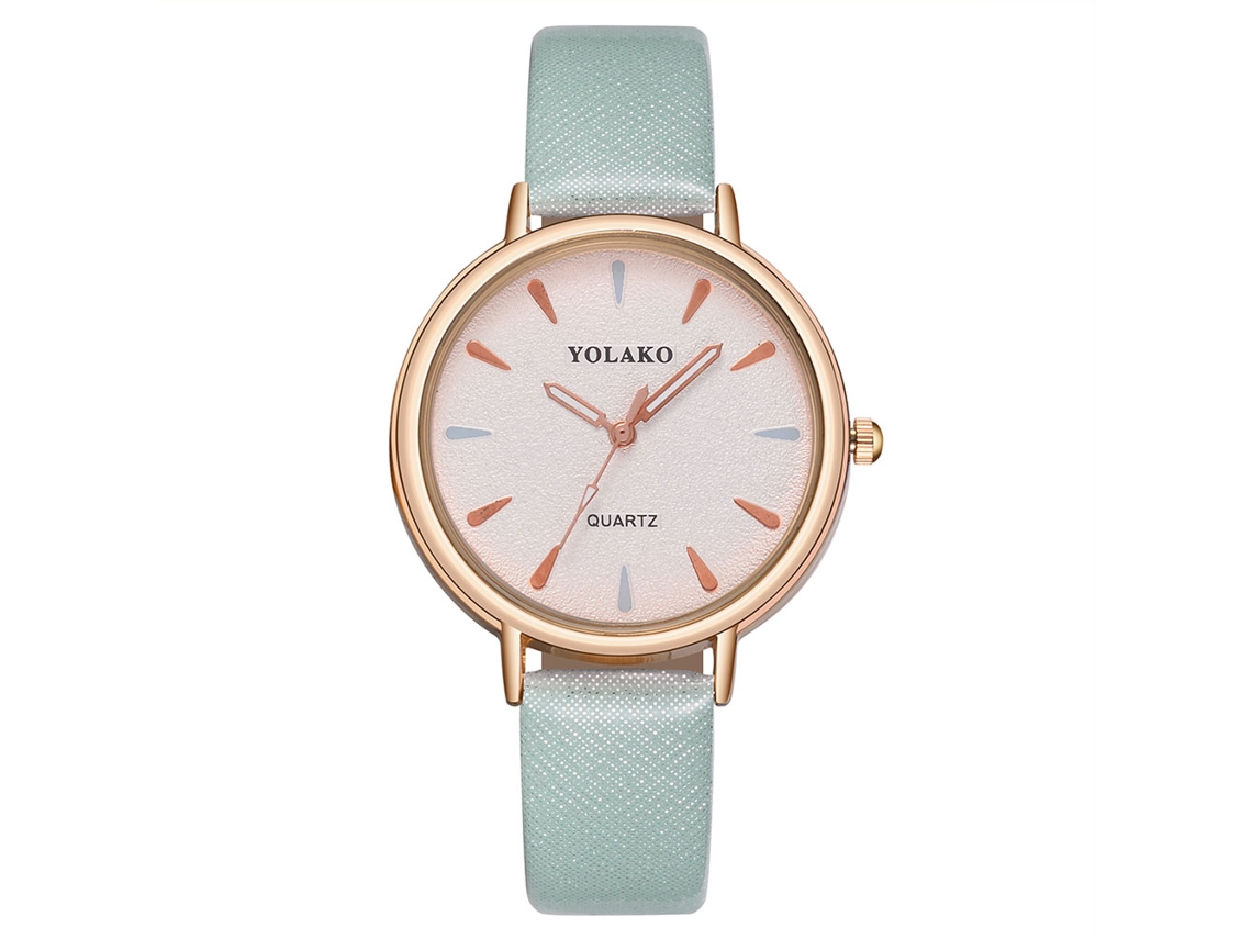 Reloj De Pulsera De Cuarzo Sencillo Para Mujer Con Correa De Piel Sintética Verde.