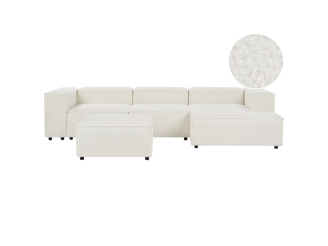 Sofá con reposapiés BELIANI Aprica de Bouclé Blanco 326x180x68