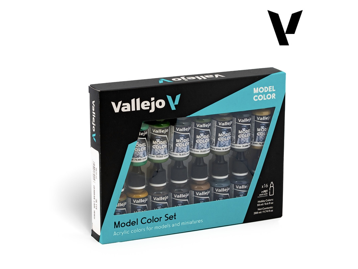 Set Vallejo Model Color Camuflaje Alemán de la Segunda Guerra Mundial: 16 pinturas acrílicas mate de 18 ml con gotero para pintar figuras y maquetas.