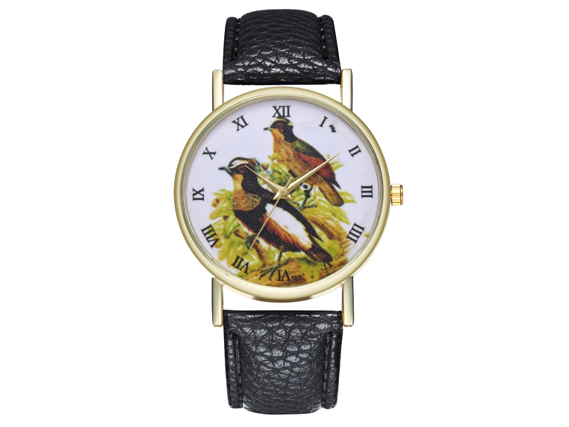 Reloj Analógico De Cuarzo Para Mujer/hombre Con Correa De Pu Negro