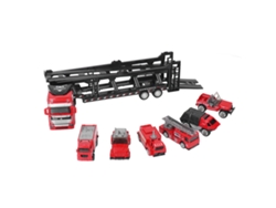 Ats-camión Transportador De Coches 32cm Para Niños Con 6 Coches Pequeños, Camión De Bomberos Retrotratsable Separable Para Coleccionar