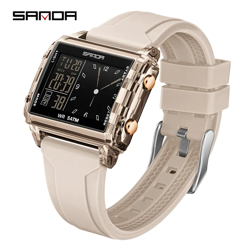 Reloj Digital Led Luminoso Impermeable Con Calendario (color Caqui) Para Deportes Al Aire Libre, Ocio Y Estudiantes.