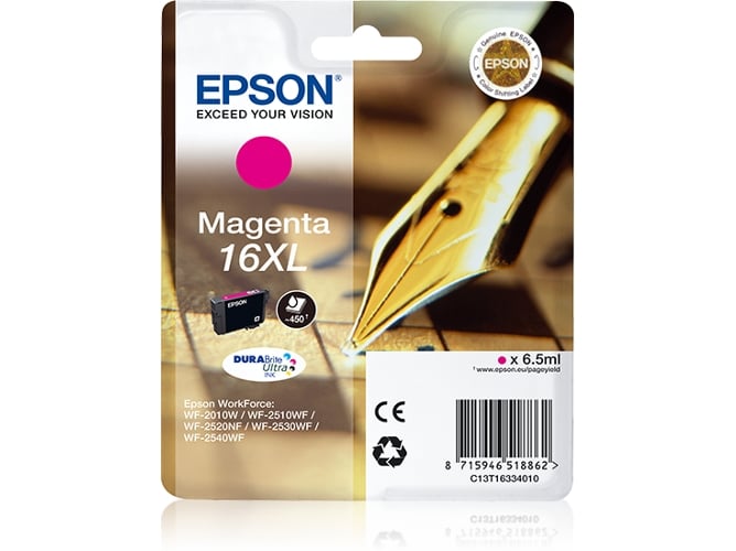 Cartucho de tinta original EPSON 16XL, Bolígrafo y crucigrama 6,5 ml , Magenta, C13T16334022, T1633