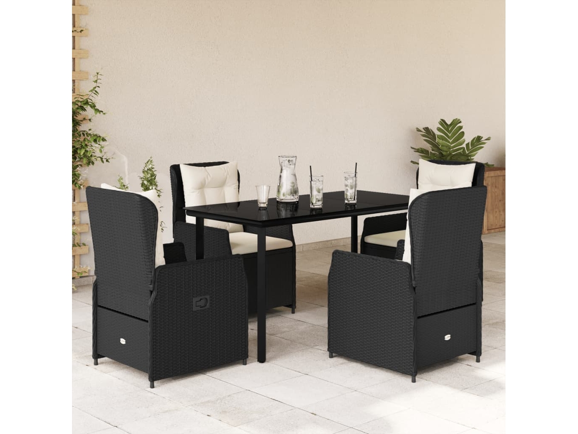 Juego de comedor de jardín de 5 piezas con cojines, mimbre sintético negro, DKD Home Decor