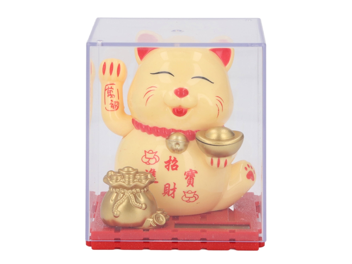 Gato Solar De La Suerte Con Brazo Móvil, Adorable Estatua Feng Shui Para Decoración, Amarillo