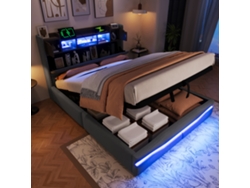 Cama De 140x200 Con Usb-c, Led, Almacenamiento Hidráulico, Gris.