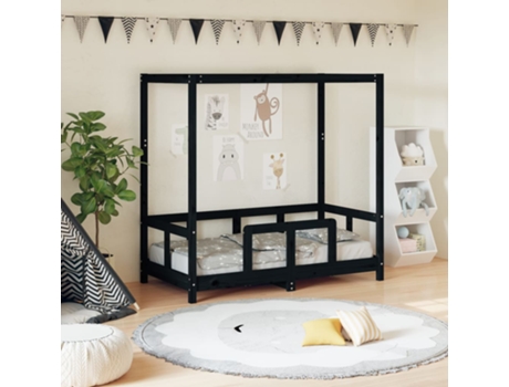 Estructura De Cama Infantil VIDAXL Negro Madera (70x140 cm)