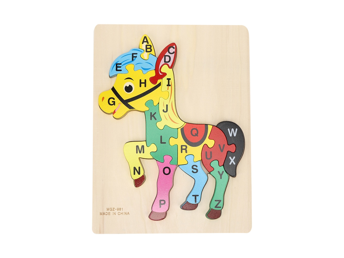 Quebra-cabeça Animal Com 26 Letras Brinquedo Educativo Infantil De Madeira Cavalo