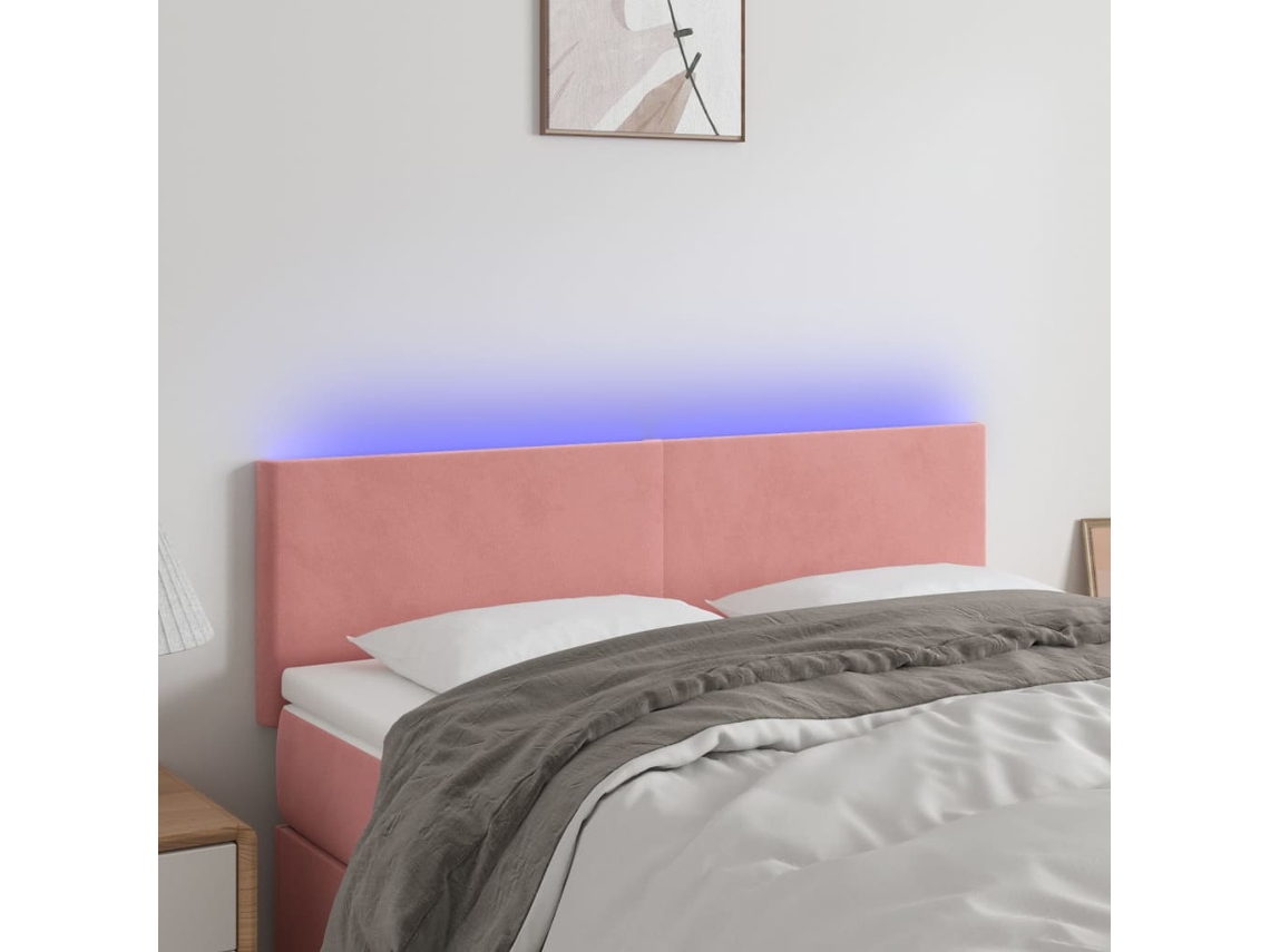 Cabecero Con Led De Terciopelo Rosa 144x5x78/88 Cm