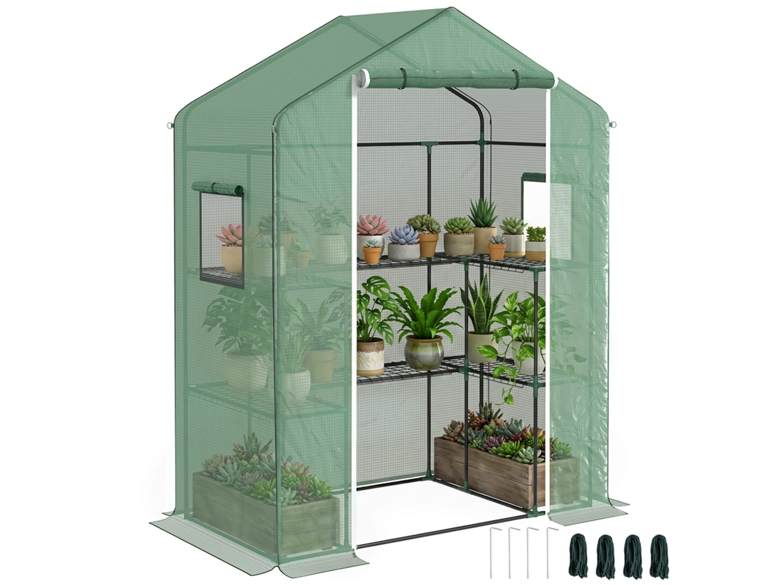 Invernadero Con 1 Puerta, 2 Ventanas Y 2 Estantes, Con Unas Dimensiones De 140x73x190cm.