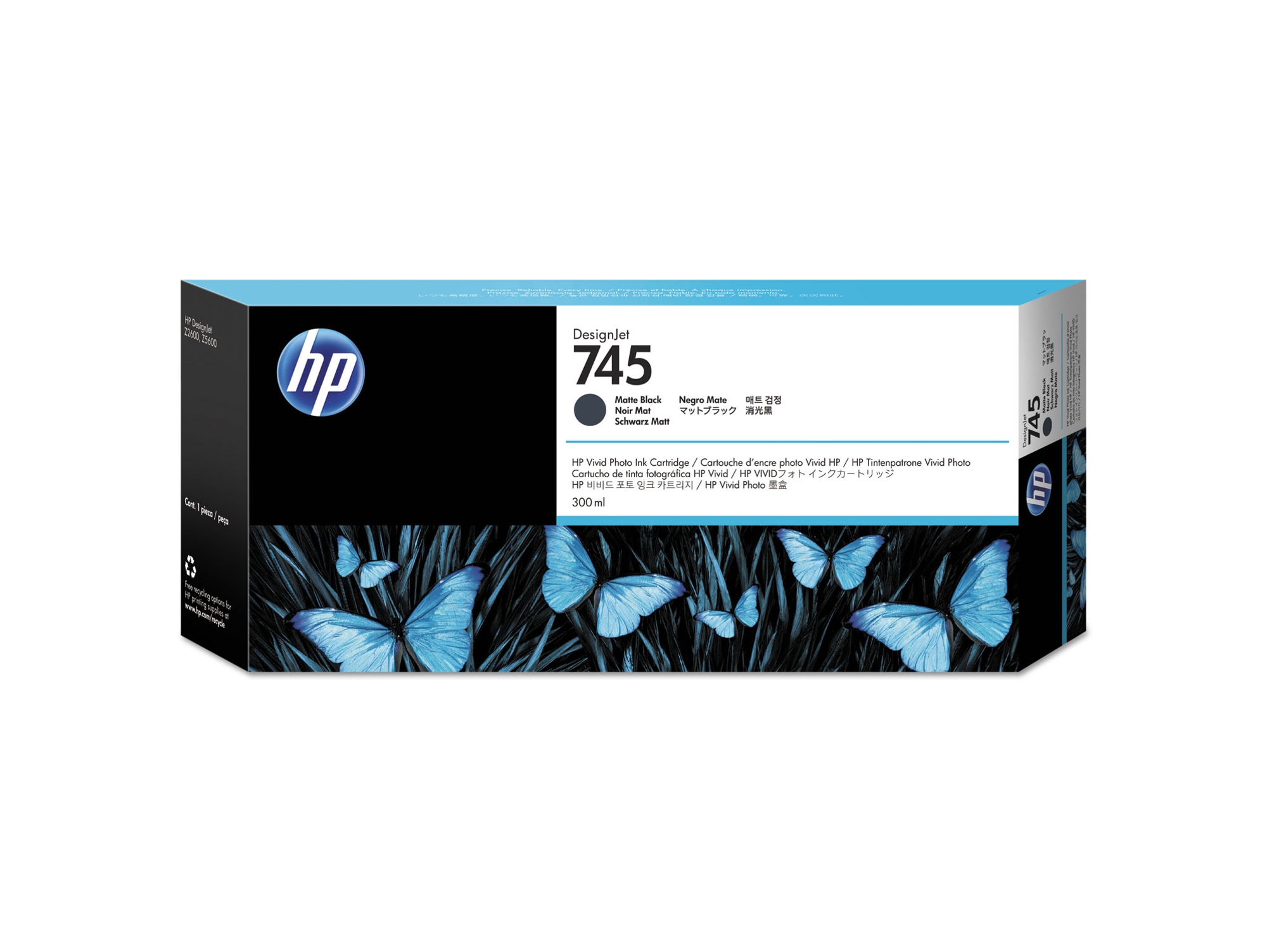 Cartucho de Tinta Original HP 745 de 300 ML F9K05A Negro Mate  para DesignJet Z2600 PostScript, Z5600 PostScript