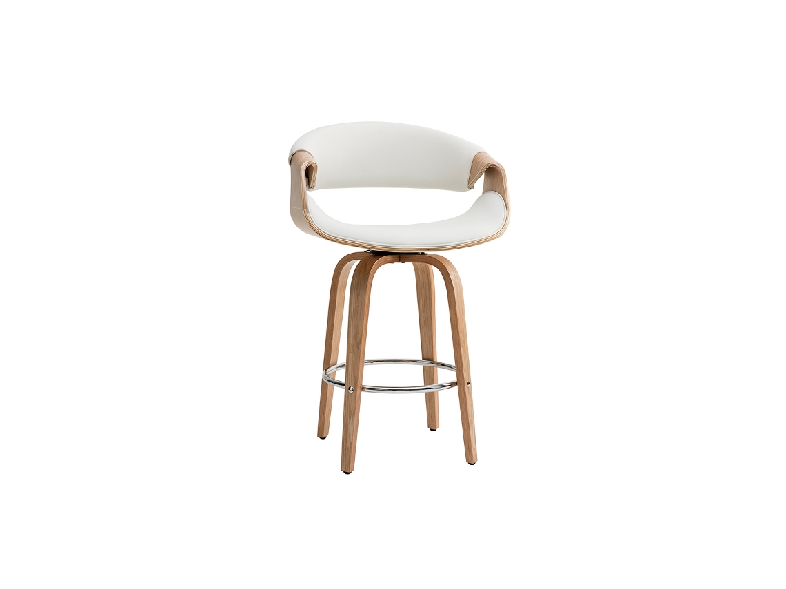 Banco de bar moderno branco e madeira clara 65 cm Aramis MILIBOO