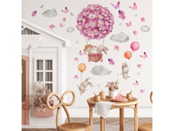 Adhesivo de pared de globo aerostático con conejo, decoración para habitación o sala Kofihety