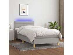 Cama box spring con colchón tela y LED gris claro 80x200 cm