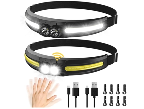 BISBISOUS T722-3 Linterna Frontal Led Recargable 2 Unidades Haz Ancho 300 750 Lúmenes 14 Modos Negro VIGA EUROPE
