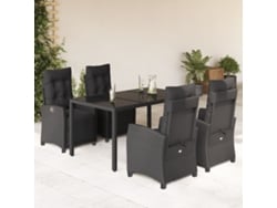 Juego de comedor de jardín de 5 piezas con cojines de mimbre negros de DKD Home Decor