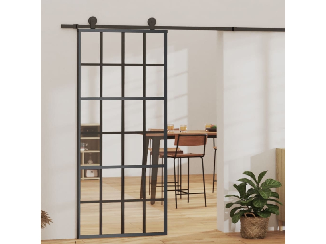 Puerta corredera con herrajes de 90 x 205 cm, ESG, vidrio/aluminio, LOVELY HOME