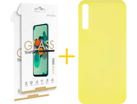 Kit Funda + 2 Protectores de Pantalla Samsung Galaxy A30s SKYHE Silicona Líquida (Amarillo)