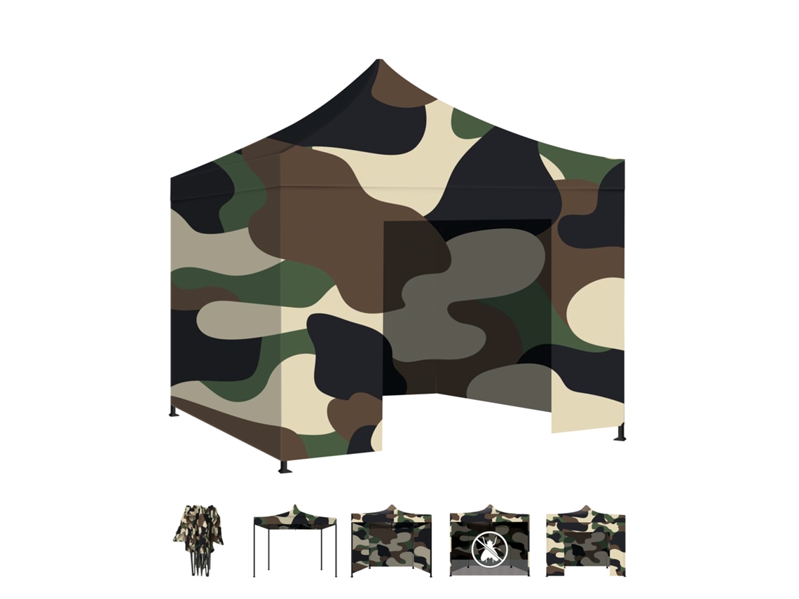 Taman 3x3 - Gazebo De Jardín Plegable Con Cortinas Laterales Y Mosquitera Camuflaje